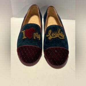 Christian Louboutin Velvet Teal and Burgundy Loafers